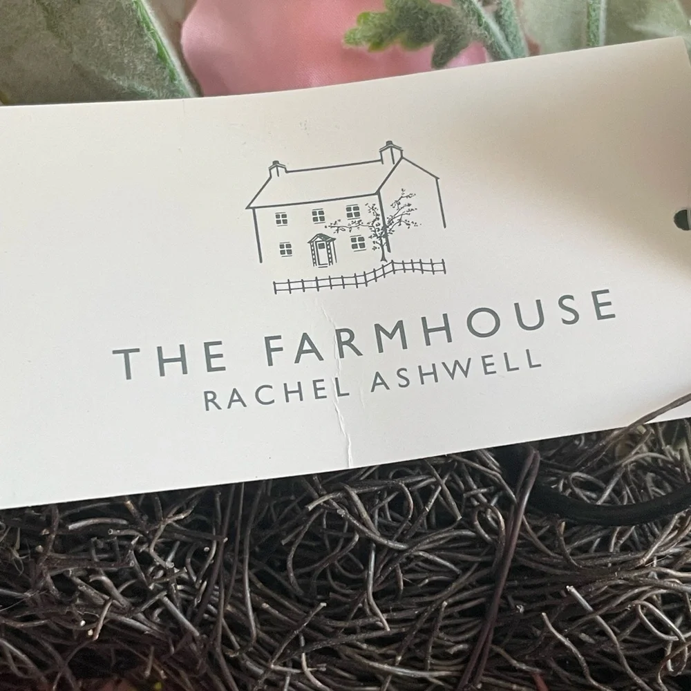 The Farmhouse Rachel Ashwell Spring Floral Wreath with Pink and Peach Roses 18”